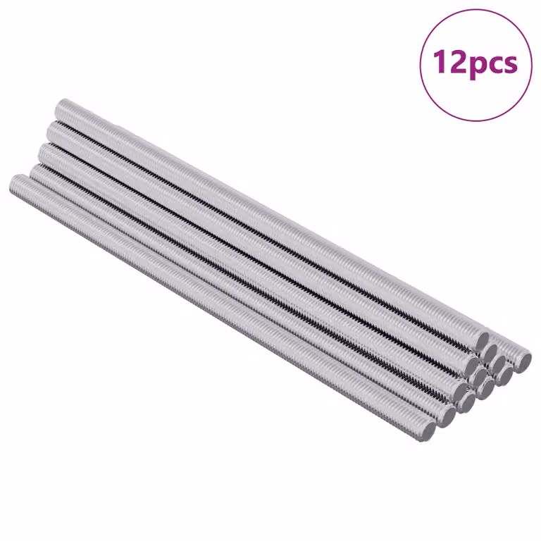 Set de 12 varillas roscadas de acero galvanizado vidaXL en color plateado, Diámetro: 6 mm, Longitud: 135 mm