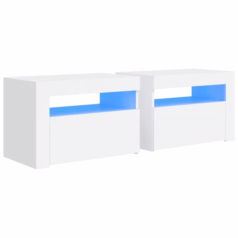 Set de 2 mesitas de noche modernas con iluminación LED vidaXL en color blanco brillante, An/P/Al: 60 x 35 x 40 cm