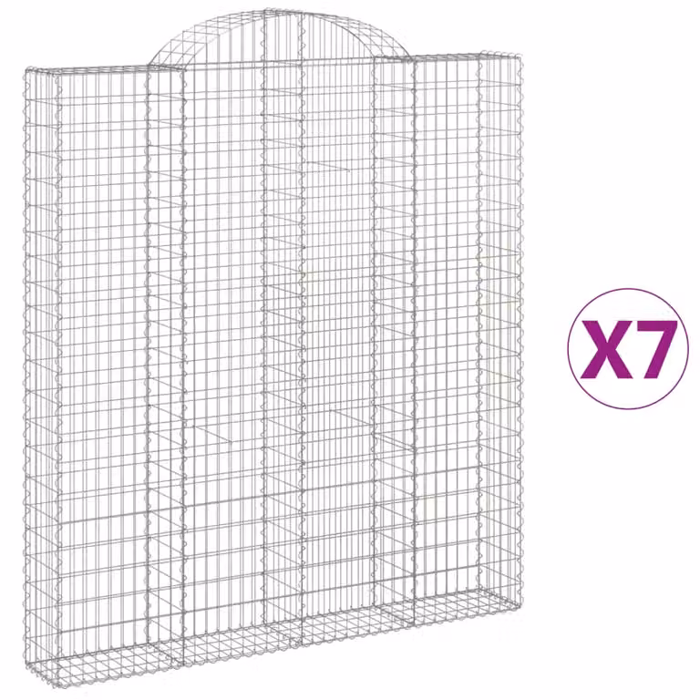 Set de 7 cestas de gaviones vidaXL en forma de arco de acero galvanizado color plata An/P/Al: 200 x 30 x 220/240 cm