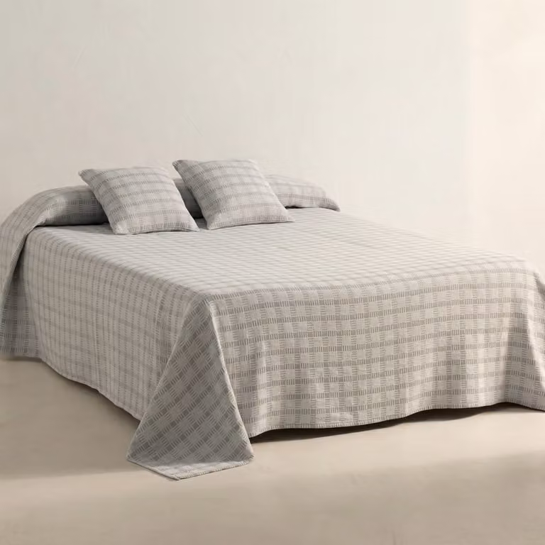 Colcha de algodón Gamusi con diseño de cuadros jacquard en gris para cama de 90 cm, An/P: 180 x 270 cm