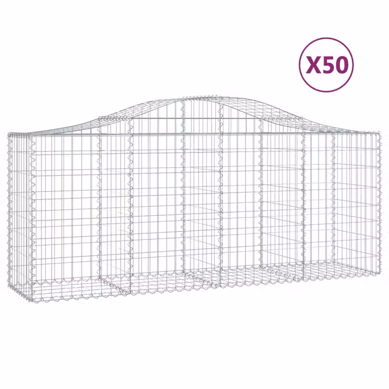 Set de 50 cestas de gaviones videx en forma de arco de acero galvanizado color gris y plata, An/P/Al: 200 x 50 x 80/100 cm