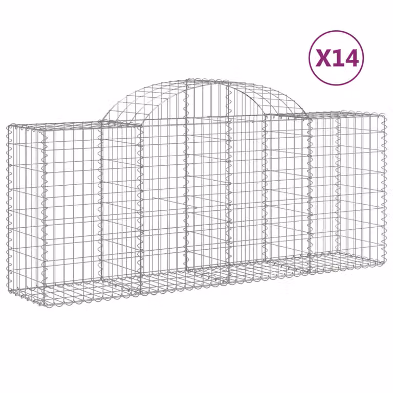 Set de 14 cestas de gaviones con forma de arco videx en acero galvanizado color gris y plata An/P/Al: 200 x 50 x 80/100 cm