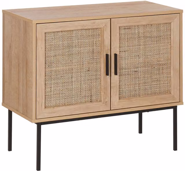 Armario Pasco Beliani de estilo retro en color marrón con detalles de ratán y madera para salón o dormitorio, An/P/Al: 80 x 40 x 72 cm