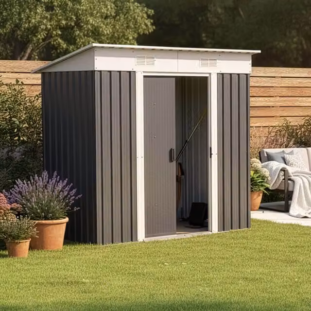 Cobertizo para herramientas Home Deluxe BOHIO M de acero galvanizado en color gris, An: 195 cm, Al: 180 cm