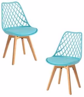 Pack de 2 sillas Mima de estilo escandinavo en color aguamarina con acabado en piel sintética y patas de madera de haya