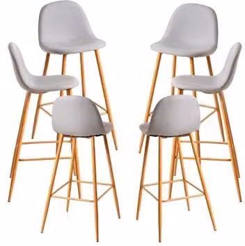 Pack de 6 taburetes Teok de estilo escandinavo tapizados en tela gris claro