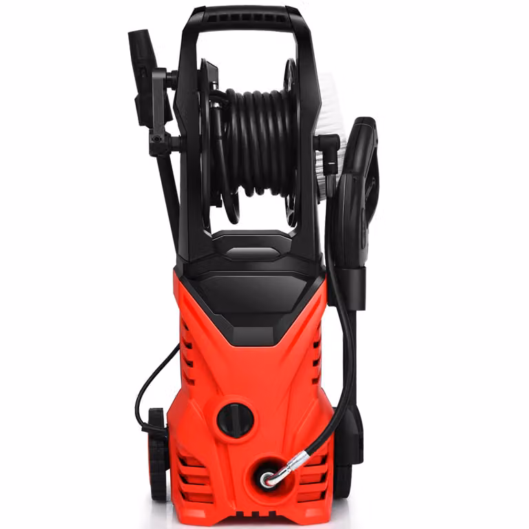 Hidrolavadora de Alta Presión Costway de 1500 W en color rojo con boquilla, cables y mangueras para limpieza de jardín, coche y exteriores, An/P/Al: 27 x 27 x 68 cm