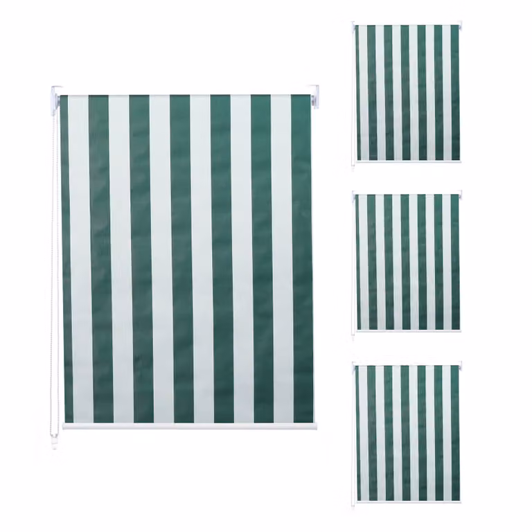 Juego de 4 estores enrollables Mendler de poliéster, diseño de rayas opacas y térmicas, color verde y blanco, An/P/Al: 100 x 160 cm