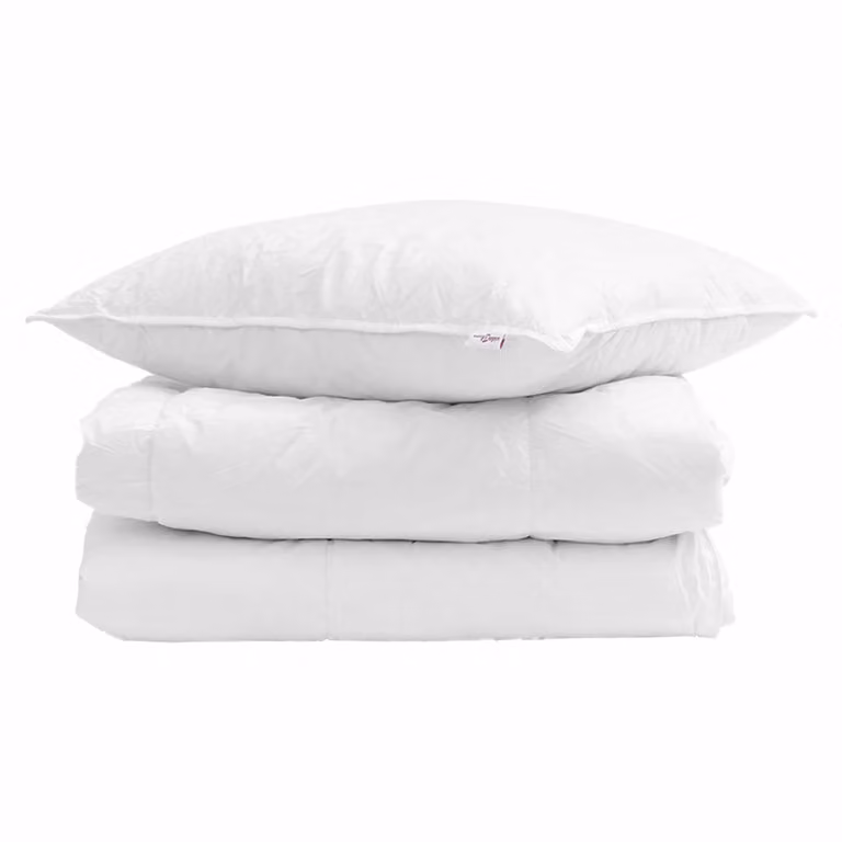 Set de 2 unidades de edredón de invierno y almohada vidaXL en color blanco, relleno de mezcla de plumas y plumón de pato, transpirable y lavable a máquina