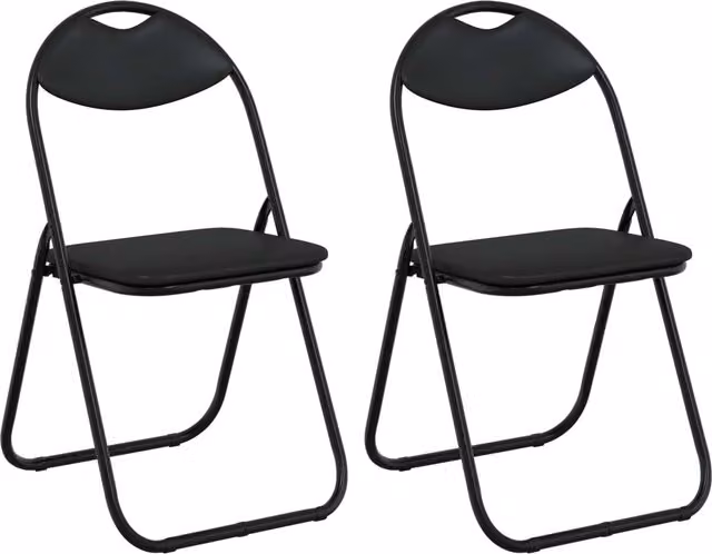 Set de 2 sillas plegables vidaXL en cuero sintético negro, An/P/Al: 48 x 43,5 x 81 cm