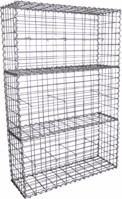 Set de 3 cestas de gaviones metálicos MONSTER-SHOP en acero galvanizado color gris para paisajismo y decoración de jardín exterior, An/P/Al: 100 x 50 x 30 cm