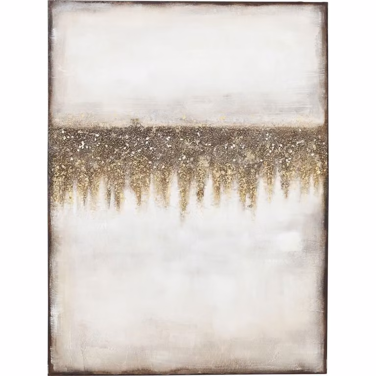 Cuadro abstracto moderno Kare Design en tonos gris, marrón, beige y dorado, An: 90 cm, Al: 120 cm