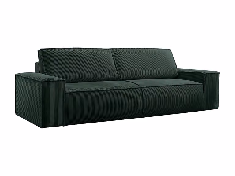 Sofá cama AMELIA de 4 plazas tapizado en pana verde con estructura de madera sólida y fundas extraíbles, An/P/Al: 257 x 92 x 85 cm