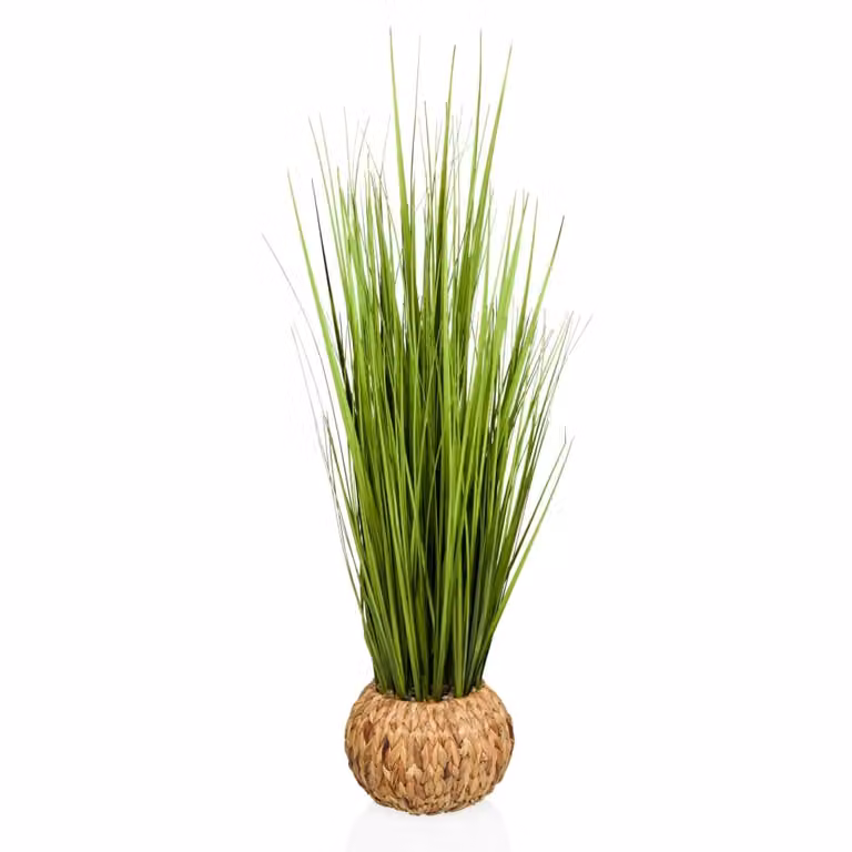 Planta artificial de hierba de las pampas con macetero de ratán verde de hjh OFFICE, Altura: 112 cm