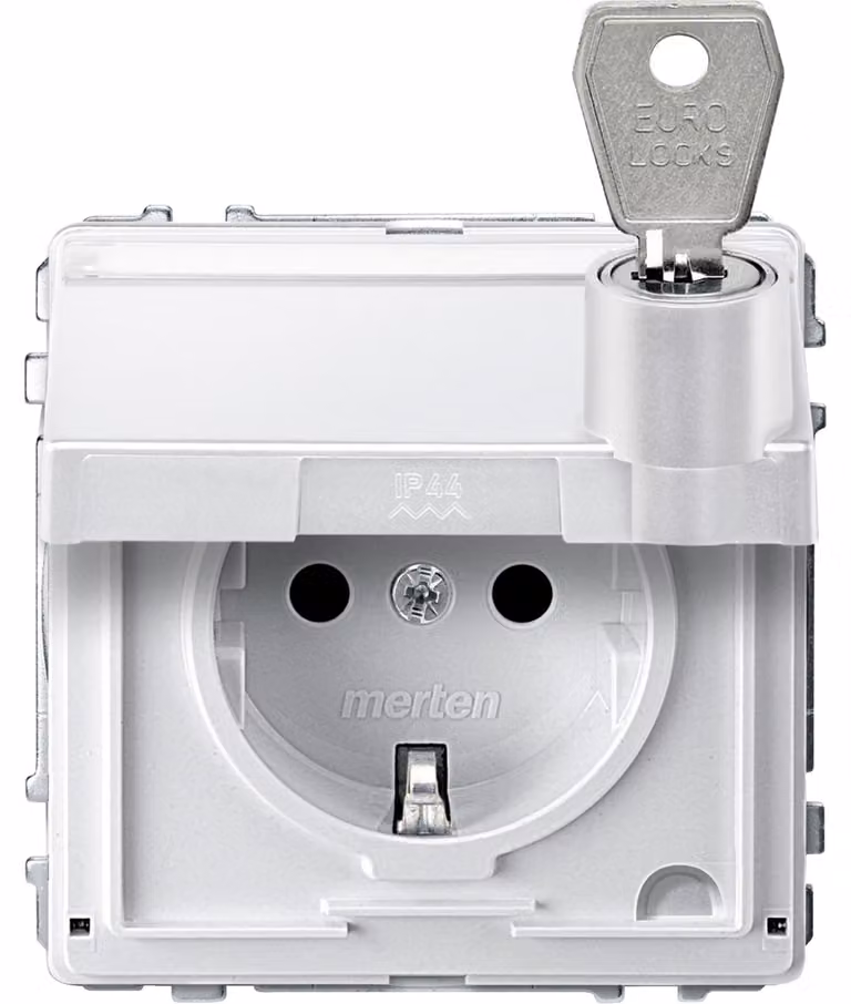 Enchufe tipo F Merten MEG2316-7219 blanco con protección IP44 de 250 V y 16 A