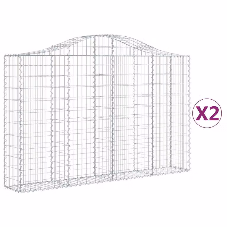 Set de 2 cestas de gaviones vidaXL con forma de arco en acero galvanizado color plata, An/P/Al: 200 x 30 x 120/140 cm