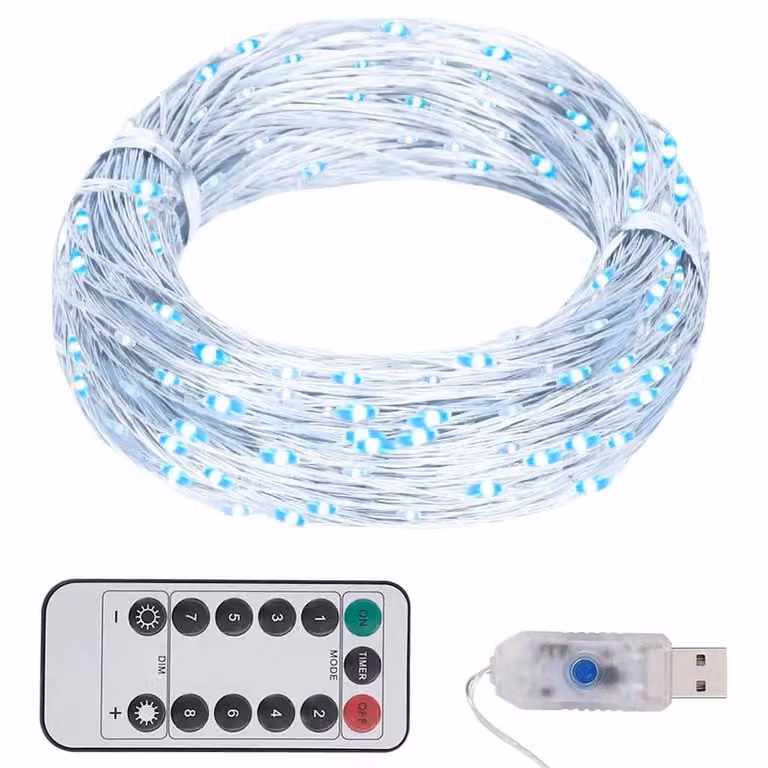 Tira de luces LED vidaXL con 150 LED blanco frío, 15 m, con mando a distancia y conexión USB en PVC