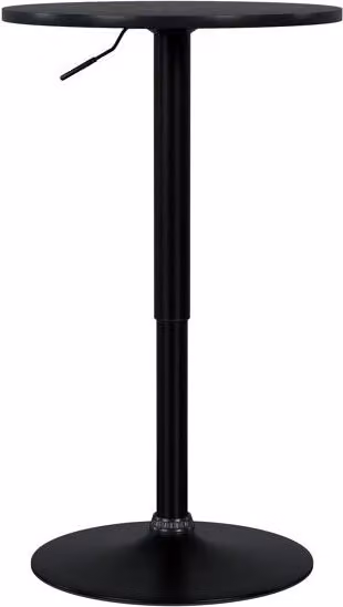Mesa alta Xanten redonda de madera y metal en color negro mate con altura regulable y superficie giratoria, Diámetro: 52 cm
