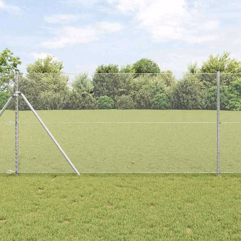 Malla de valla hexagonal Syfax plateada con fijación de suelo redonda de acero galvanizado de 10 x 1 m