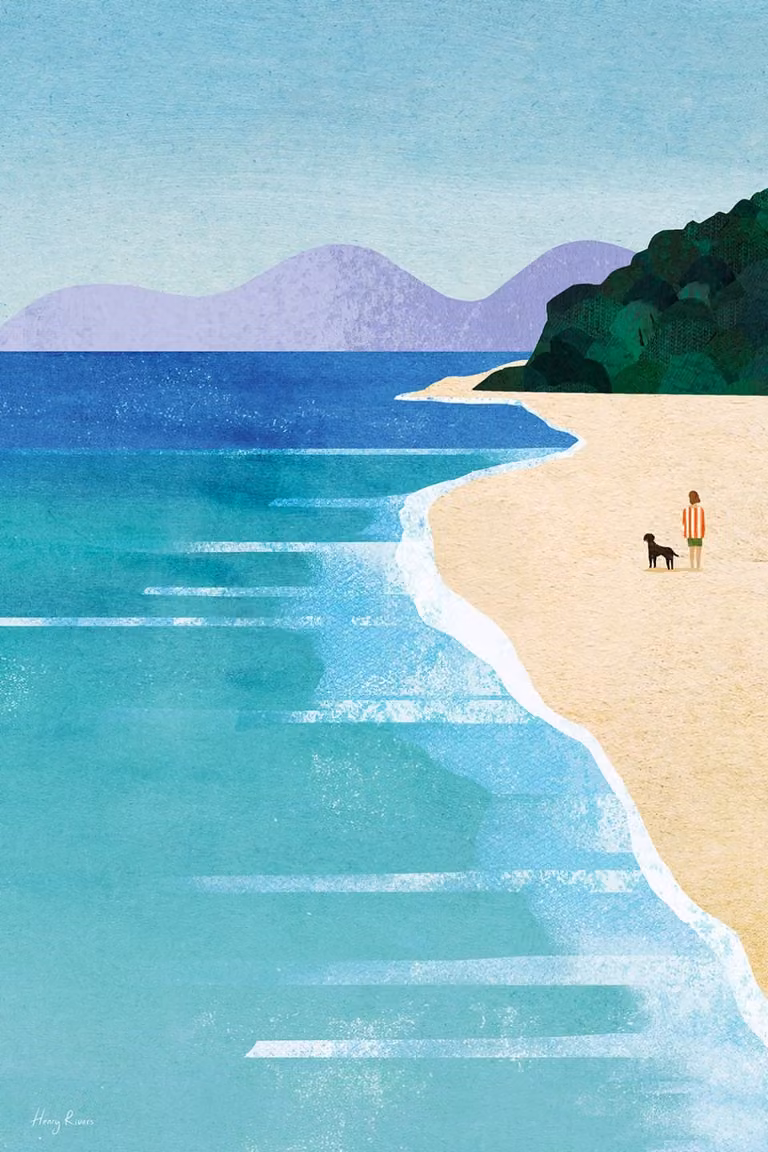Cuadro Neo Vintage Beach Girl III de Hexoa, impresión sobre lienzo azul, An/P/Al: 60 x 90 cm