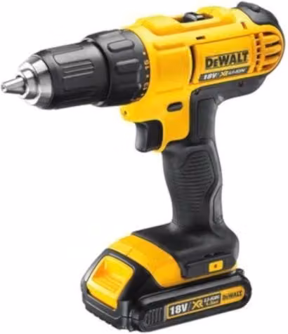 Taladro atornillador DeWalt 18V con 2 baterías recargables en color amarillo