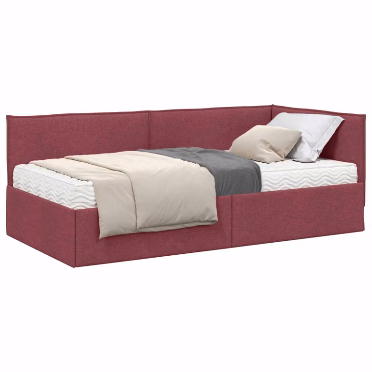Set de 2 unidades de estructura de cama de esquina con colchón vidaXL en color rojo vino y acabado de terciopelo de 90x190 cm