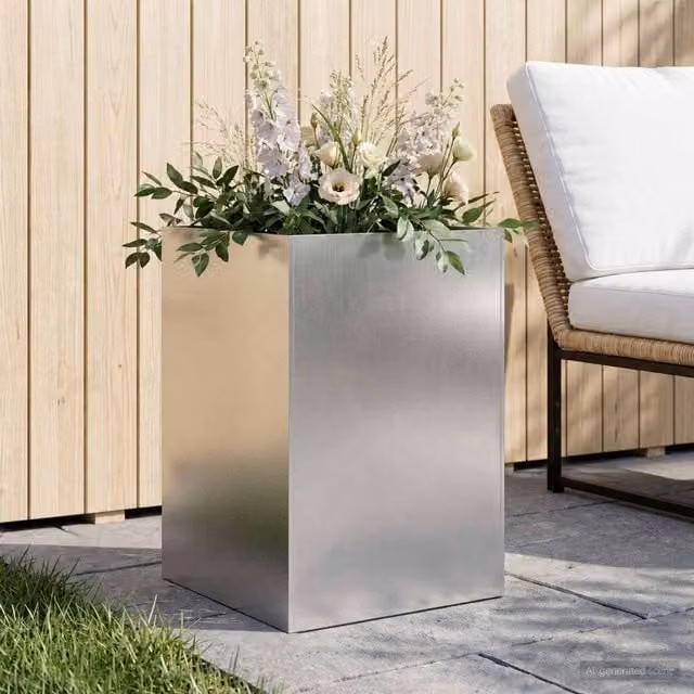 Macetero de jardín Maison exclusive en acero inoxidable color plata An/P/Al: 40 x 40 x 75 cm
