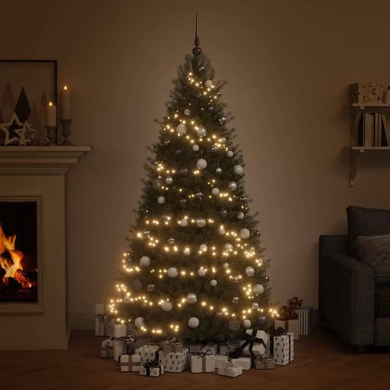 Set de decoración navideña vidaXL con 120 bolas de Navidad y 300 luces LED en blanco y gris