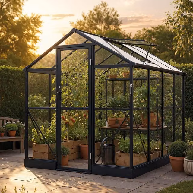Invernadero Home Deluxe ALBORA negro con estructura de aluminio y policarbonato, An/P/Al: 244 x 184 x 203 cm