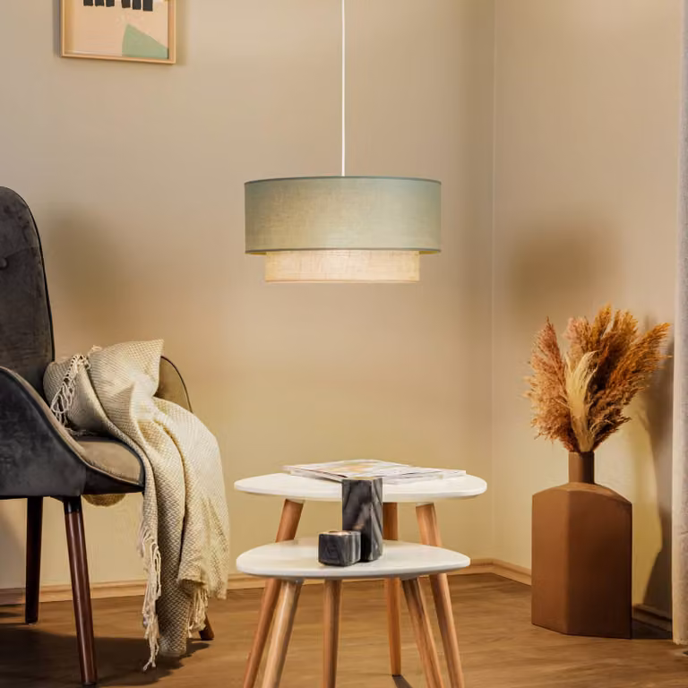 Lámpara colgante Boho Duolla de metal atenuable en marrón y blanco para dormitorio o salón
