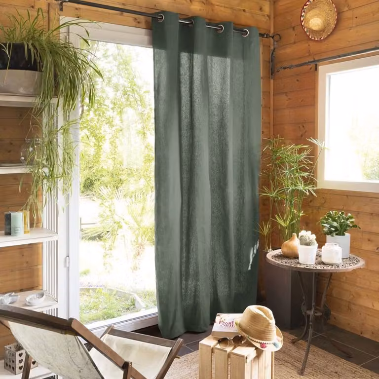 Cortina liso verde de algodón Housse De Rêve An/Al: 140 x 260 cm