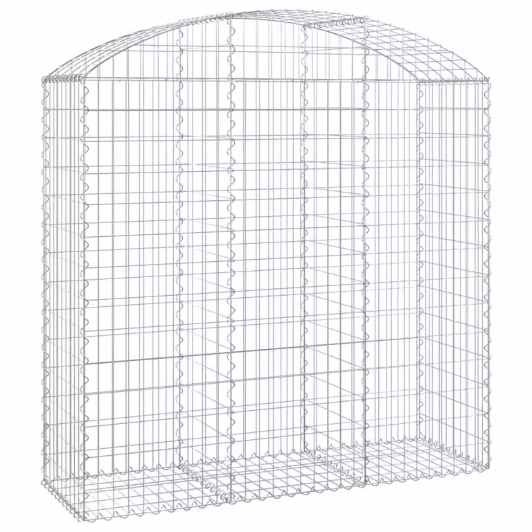 Cesta gaviones con forma de arco vidaXL de hierro galvanizado en color gris y plata, An/P/Al: 150 x 50 x 140/160 cm