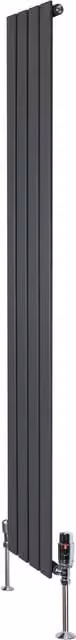 Radiador de columna simple Monster Shop en acero gris antracita con válvulas termostáticas y kit de fijación, Al 180 cm x An 28 cm