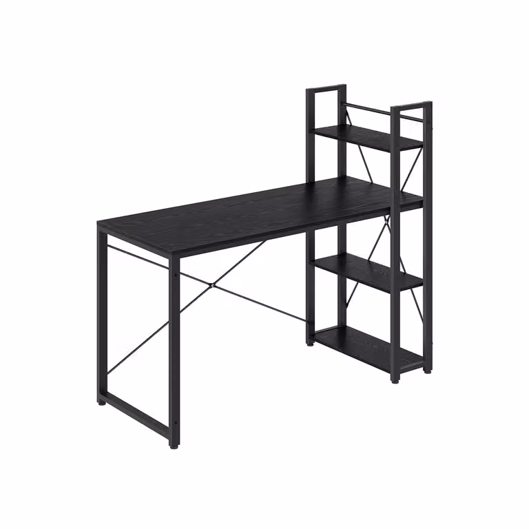 Escritorio VASAGLE moderno con estantes en color negro para oficina o dormitorio, An: 137,2 cm, P: 50 cm, Al: 60 cm
