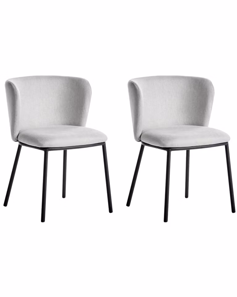 Conjunto de 2 sillas de comedor Beliani tapizadas en tela gris con estructura de metal negra de estilo moderno