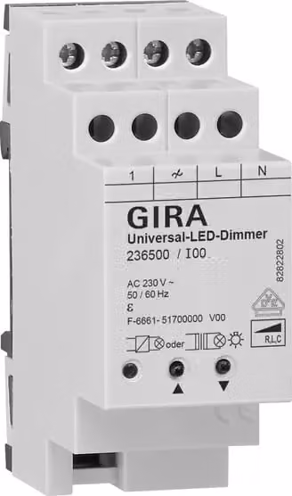 Dimmer Uni-led-dimmer Gira para carril DIN en color blanco