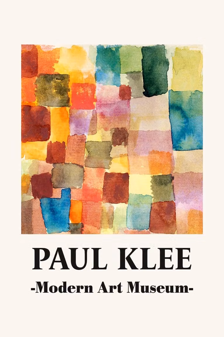 Cuadro de Paul Klee Modern Art Museum de Hexoa, impresión abstracta sobre lienzo multicolor y azul, An/An/Al: 90 x 60 cm