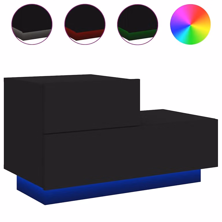 Mesita de noche vidaXL con luces LED integrada en color negro An/P/Al: 70 x 36 x 40,5 cm