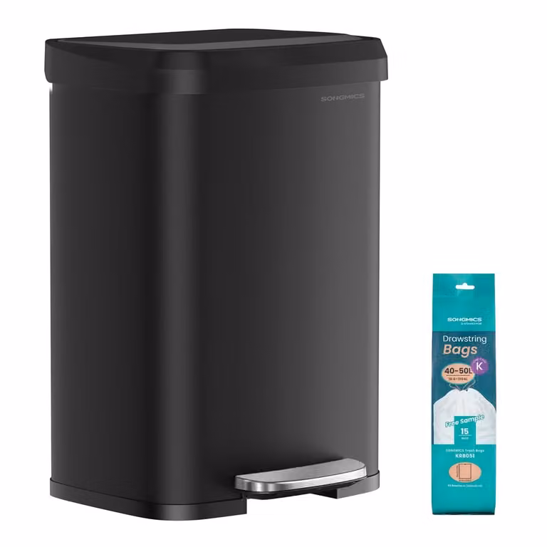 Cubo de basura de pedal Songmics de 50 l con cierre suave y filtro de olores, color negro, An/P/Al: 40,4 x 38 x 58,5 cm