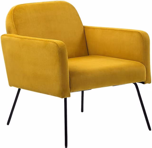 Sillón de terciopelo Beliani Narken en amarillo mostaza y negro con patas de metal para salón o dormitorio