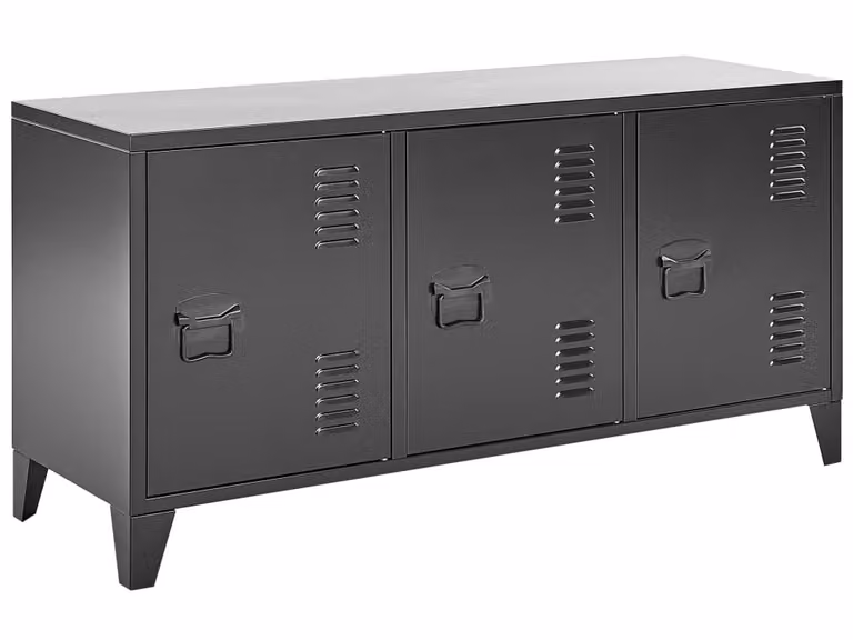 Beliani mueble de oficina moderno de metal negro con puertas batientes y estantes ajustables An/P/Al: 120 x 40 x 60 cm