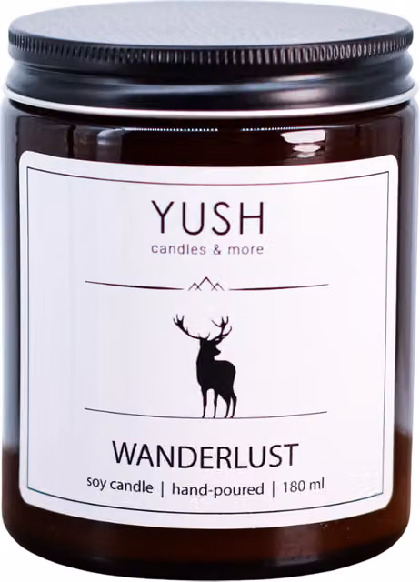 Vela de soja Wanderlust de Yush con aroma a grosella, bergamota y manzana, 180 ml
