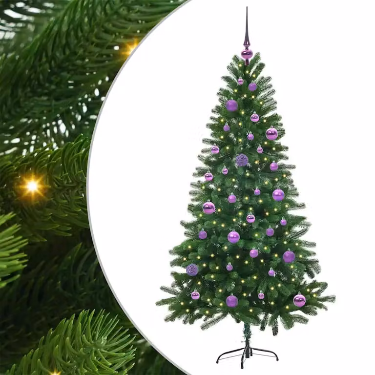 Árbol de Navidad con 150 LED luz blanca cálida y soporte de vidaXL, color verde, Altura: 150 cm