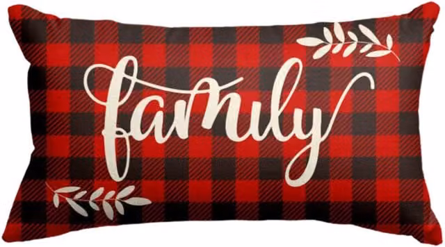 Funda de lino rectangular para cojín lumbar o cabecero LIIYIELA con diseño de cuadros navideños en rojo multicolor