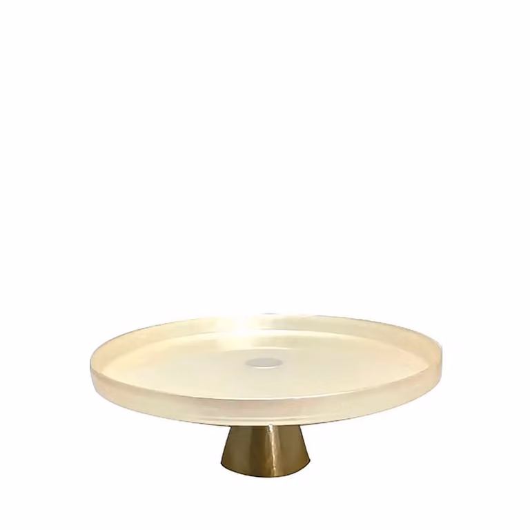 Plato para pasteles Aulica de cristal blanco y dorado, Altura: 28 cm