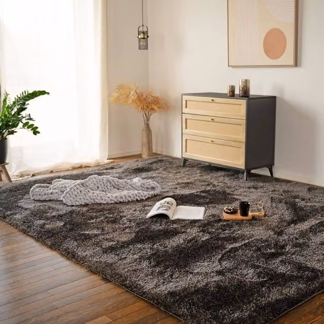 Alfombra de pelo alto Home Deluxe SOFI color antracita, An/P: 320 x 240 cm