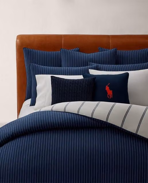 Funda nórdica Kerrigan de Ralph Lauren Home en algodón con diseño de rayas reversible en blanco y azul
