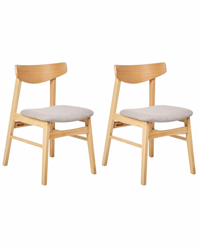 Conjunto de 2 sillas de comedor Beliani de madera de caucho tapizadas en gris y marrón claro con estilo clásico