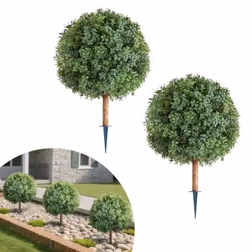 Juego de 2 plantas de boj artificiales VEVOR de color verde con estaca para decoración de jardín y exterior, An/P/Al: 40 x 40 x 68,6 cm