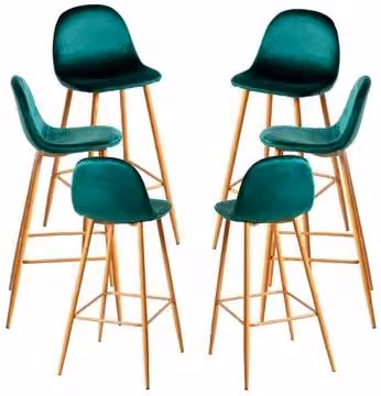 Pack de 6 taburetes Teok tapizados en terciopelo verde de estilo escandinavo con estructura metálica
